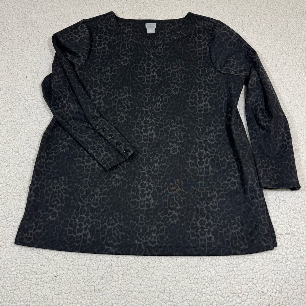 Chicos Tunic Top Women’s 3 (XL) Heather Gray Animal Print Ponte Knit Career